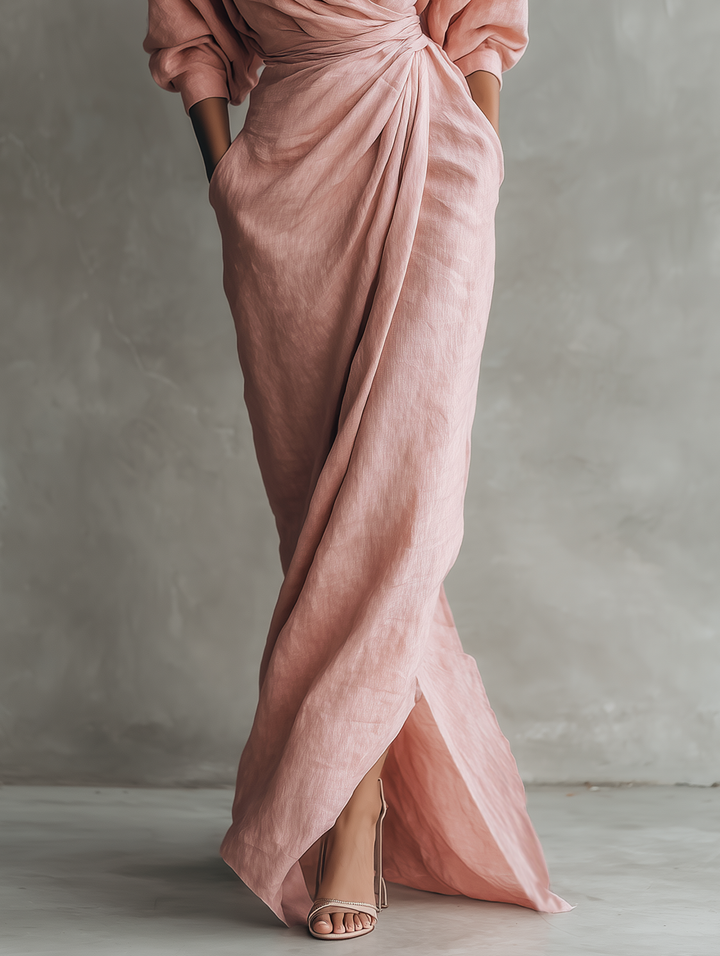 Gabriella | Abito lungo minimalista rosa con scollo a V