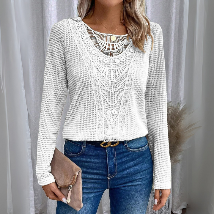 Silvia | Camicia elegante con scollo rotondo e dettagli tagliati