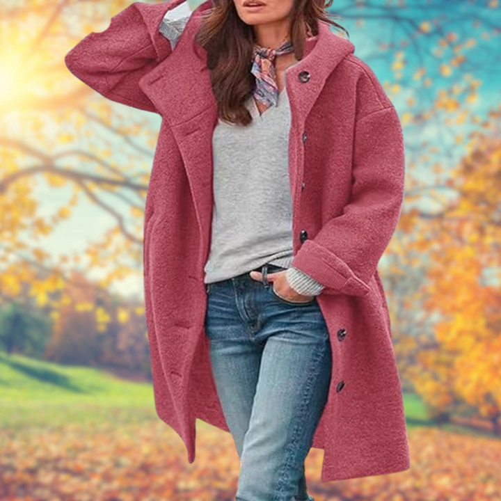 Françoise | Cappotto lungo con cappuccio da donna e chiusura frontale a bottoni