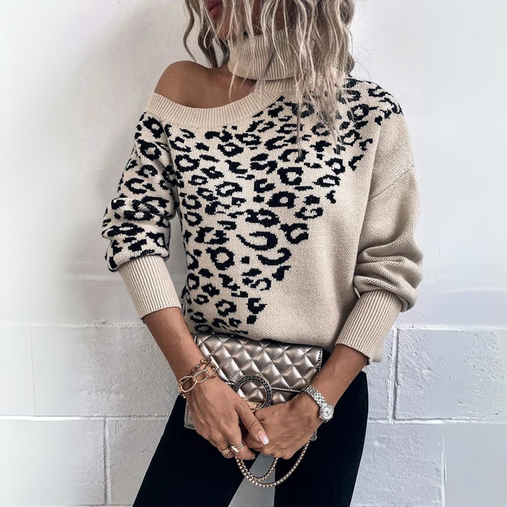 Nuria | Maglione in jersey con stampa leopardata e spalle scoperte