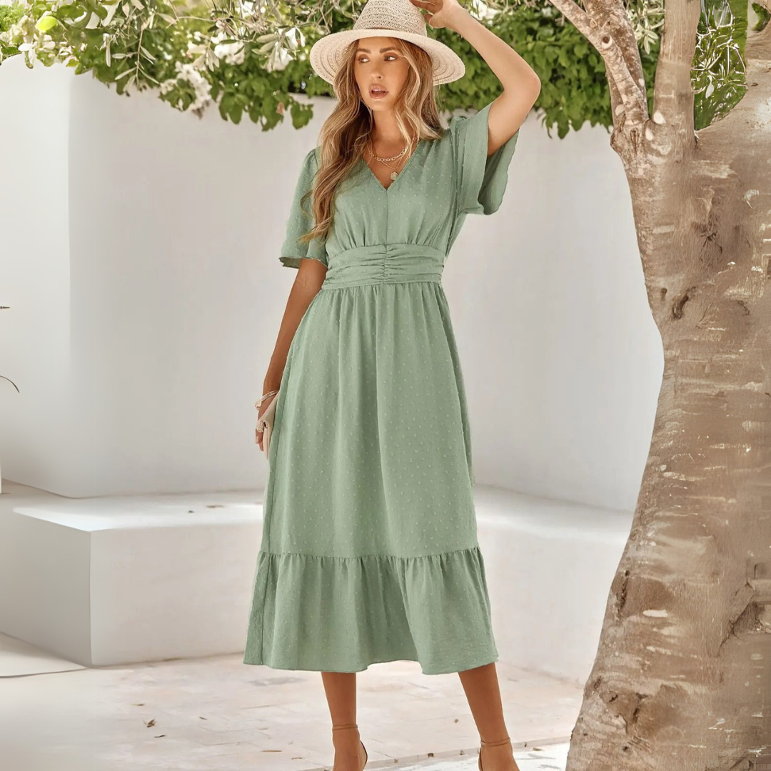 Renee | Abito midi con scollo a V e maniche corte