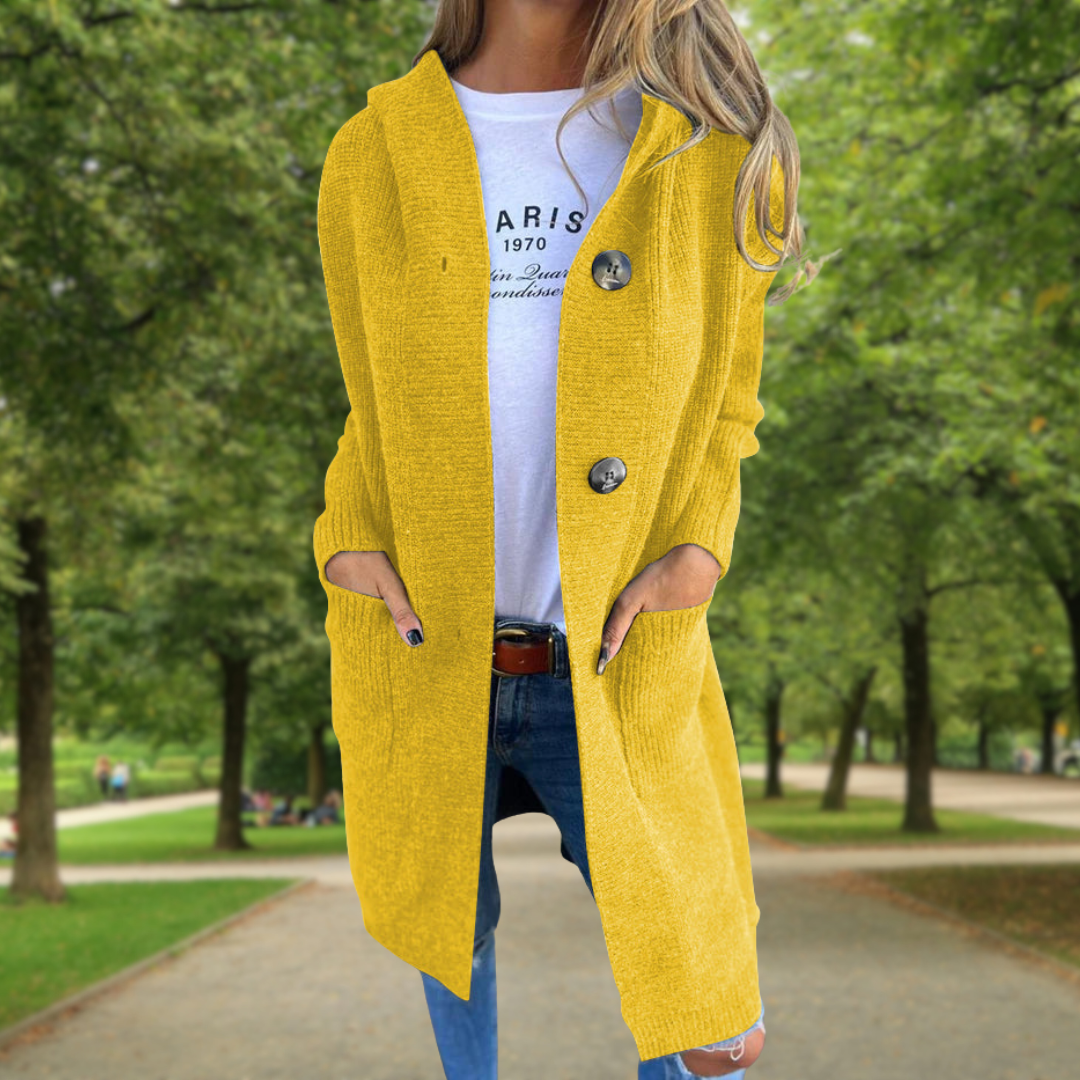 Élodie | Gilet lungo con cappuccio e bottoni grandi