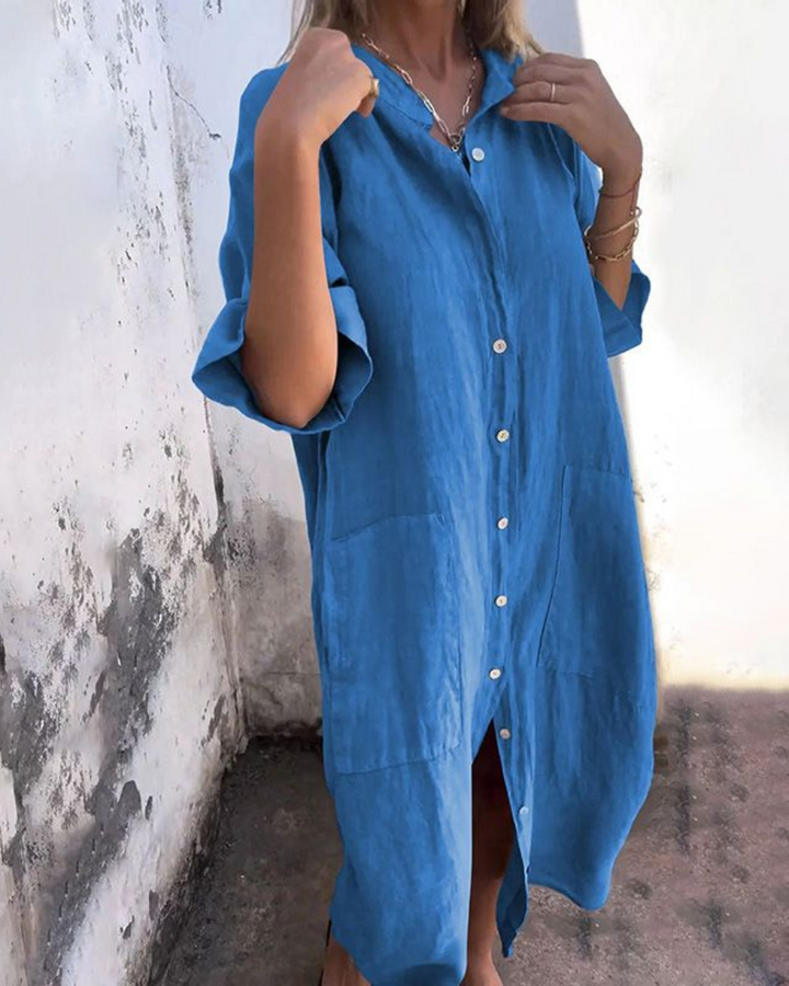 Indhira | Abito chemisier casual in stile Ibiza, di lunghezza semplice