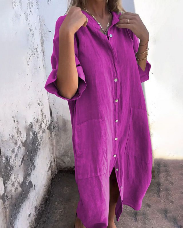 Indhira | Abito chemisier casual in stile Ibiza, di lunghezza semplice