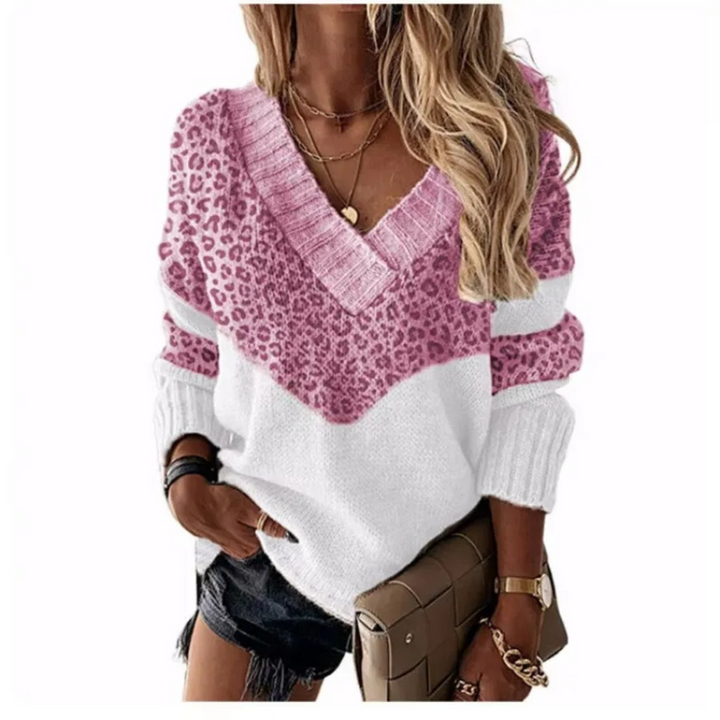 Daniela | Modello leopardato con scollatura a V e blocchi di colore