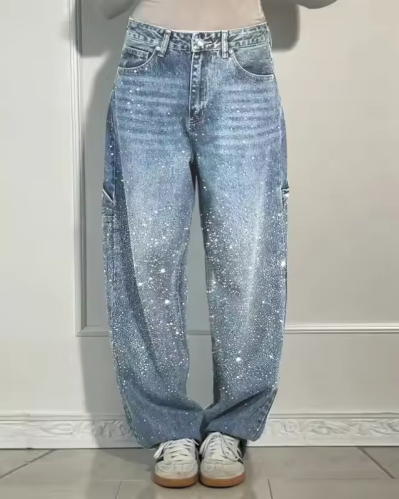 Mila | Jeans in denim ornati di frammenti scintillanti