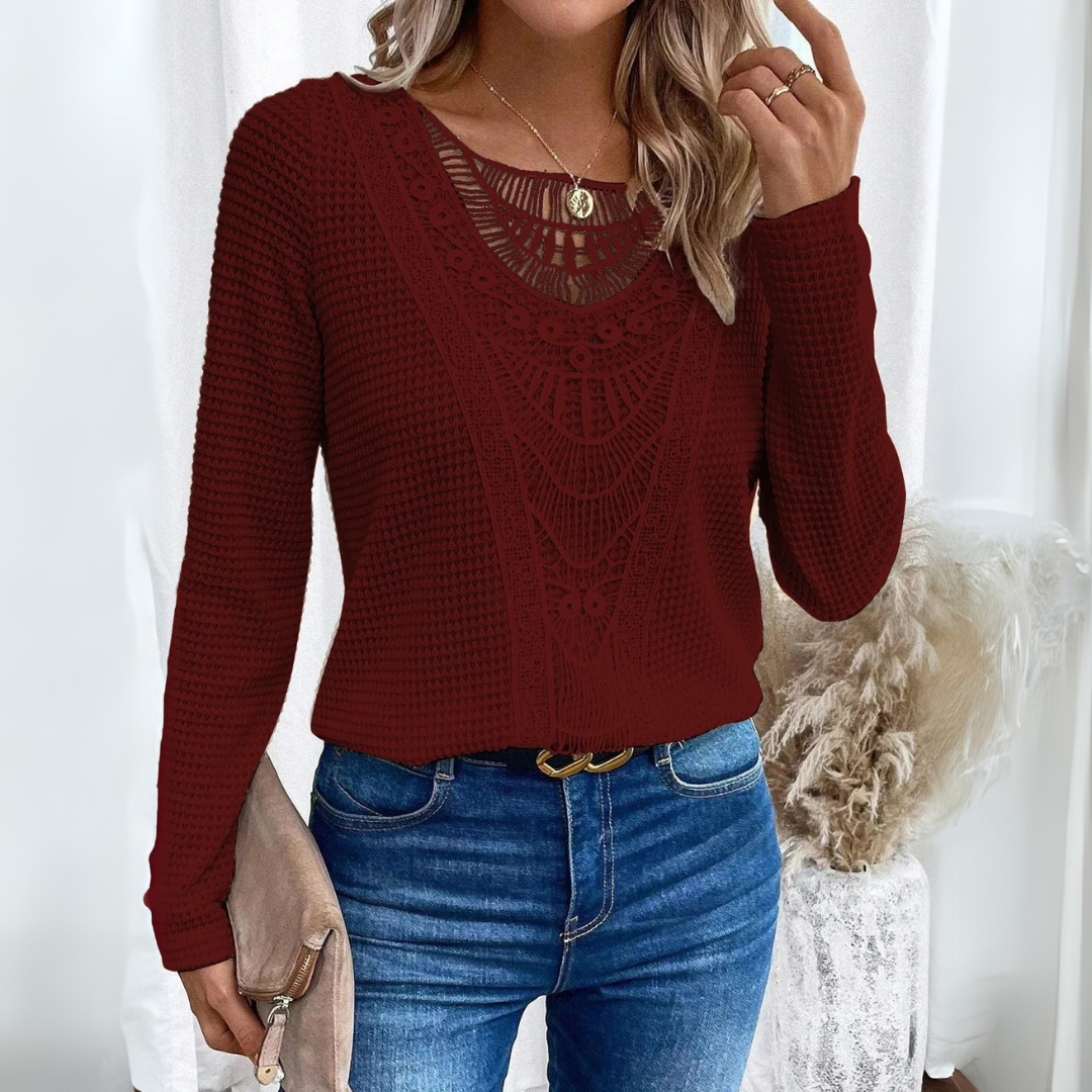 Silvia | Camicia elegante con scollo rotondo e dettagli tagliati
