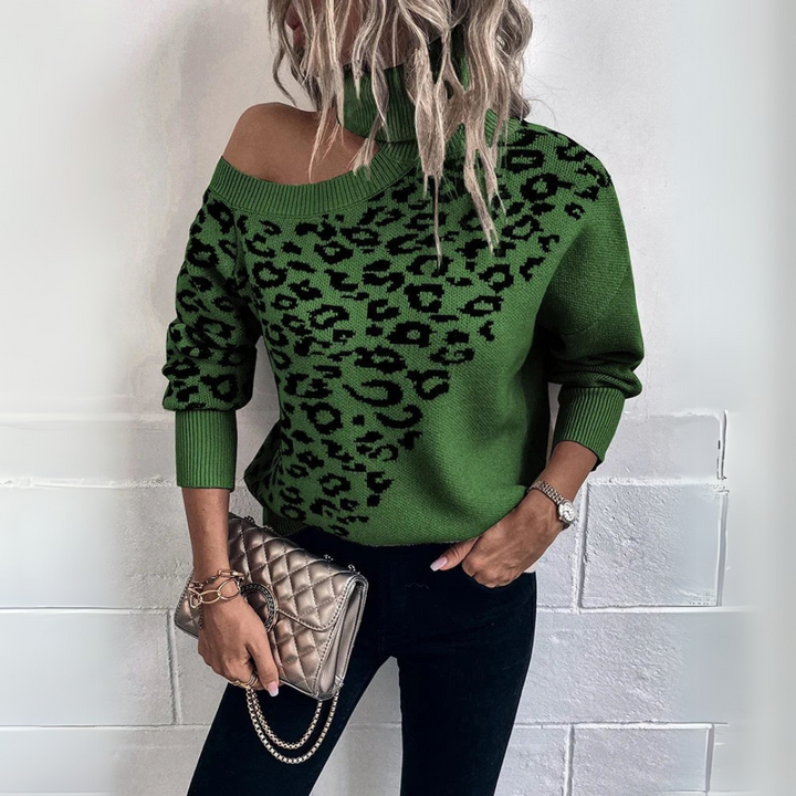 Nuria | Maglione in jersey con stampa leopardata e spalle scoperte