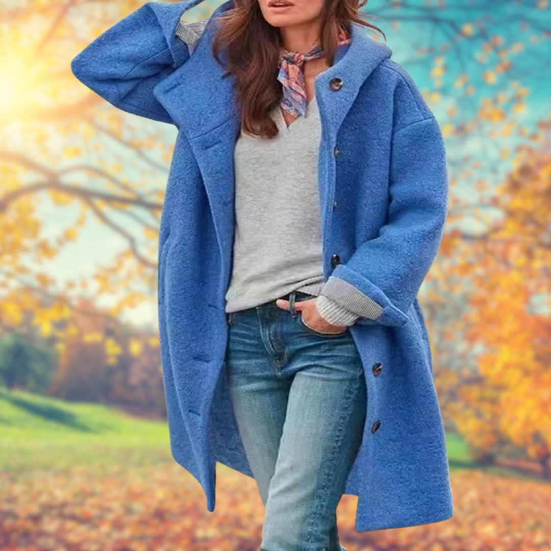 Françoise | Cappotto lungo con cappuccio da donna e chiusura frontale a bottoni