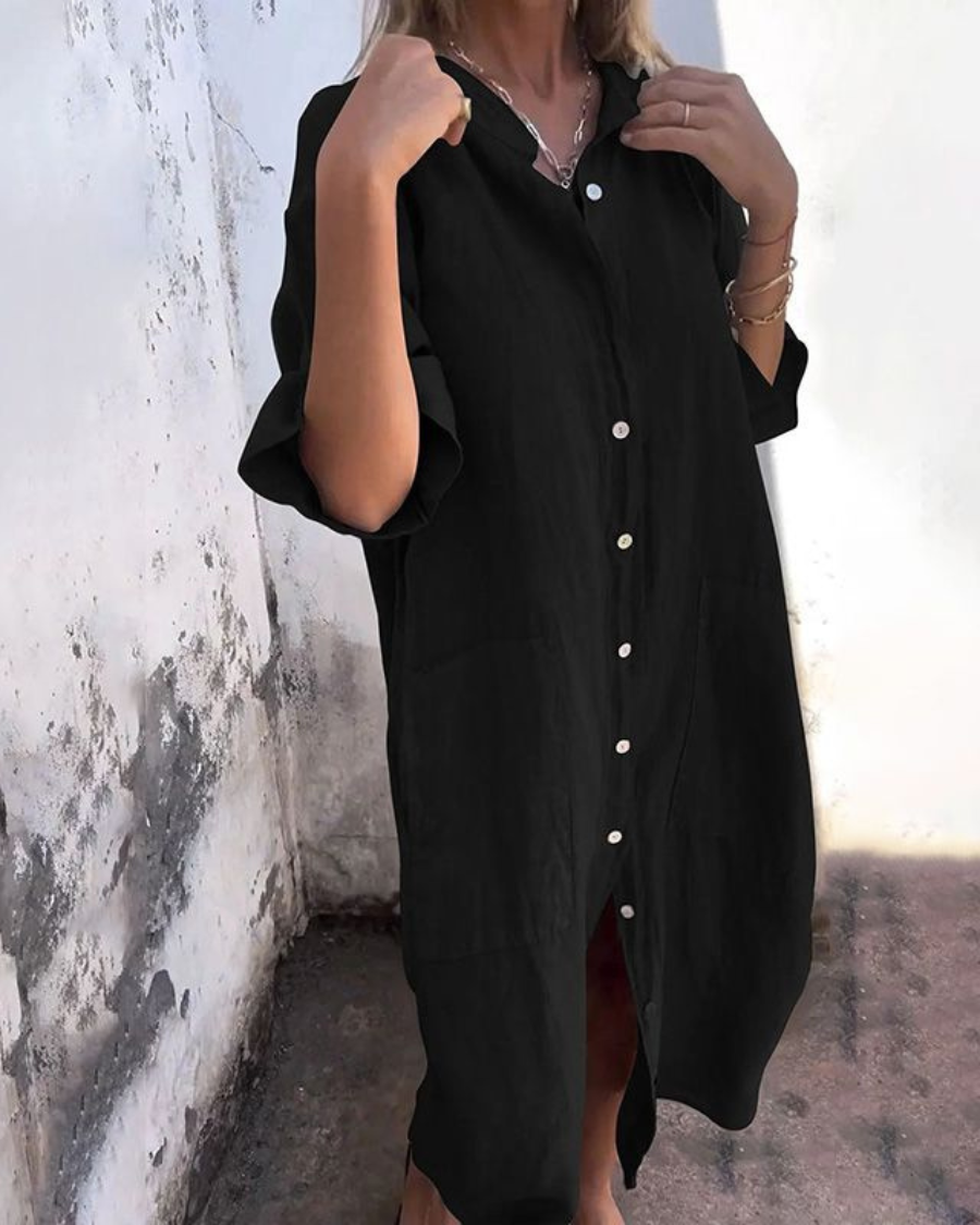 Indhira | Abito chemisier casual in stile Ibiza, di lunghezza semplice