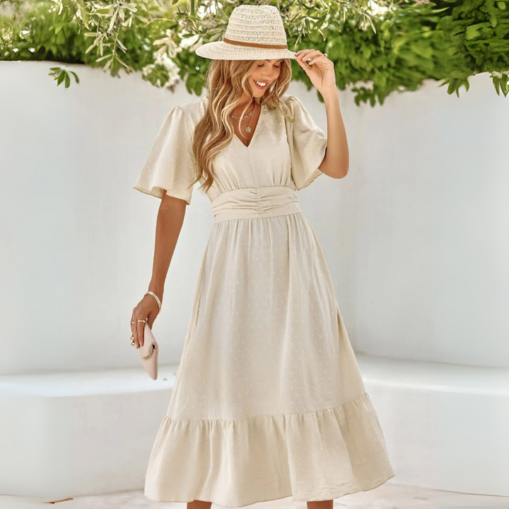 Renee | Abito midi con scollo a V e maniche corte