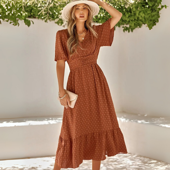 Renee | Abito midi con scollo a V e maniche corte
