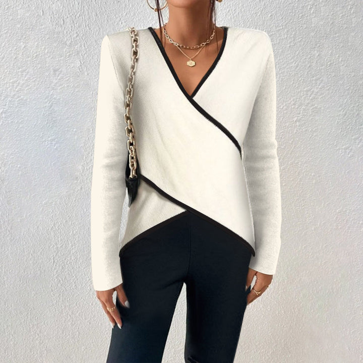 Erika | Maglione da donna di colore avorio con scollo a V