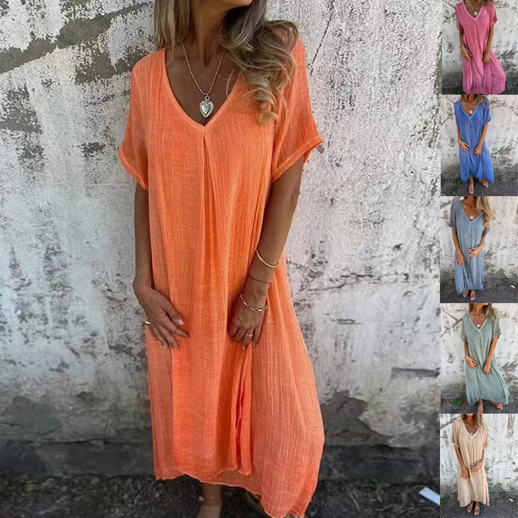 Naia | Abito leggero in cotone e lino con scollo a V