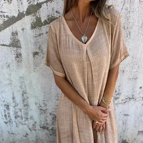 Naia | Abito leggero in cotone e lino con scollo a V