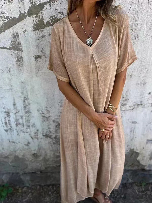 Naia | Abito leggero in cotone e lino con scollo a V