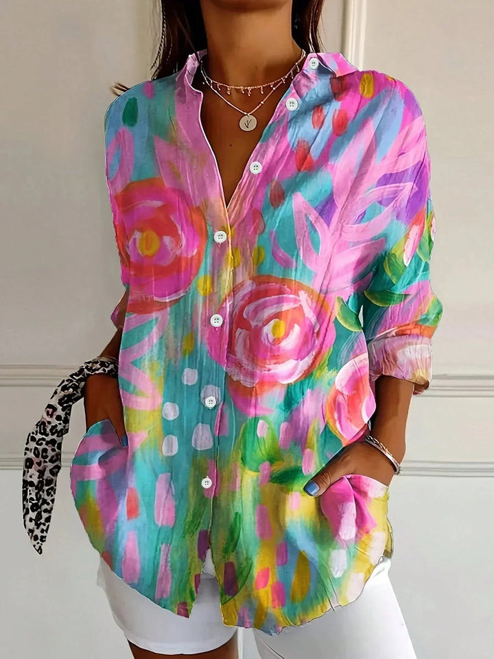 Claudia | Camicia elegante a maniche lunghe con motivo colorato