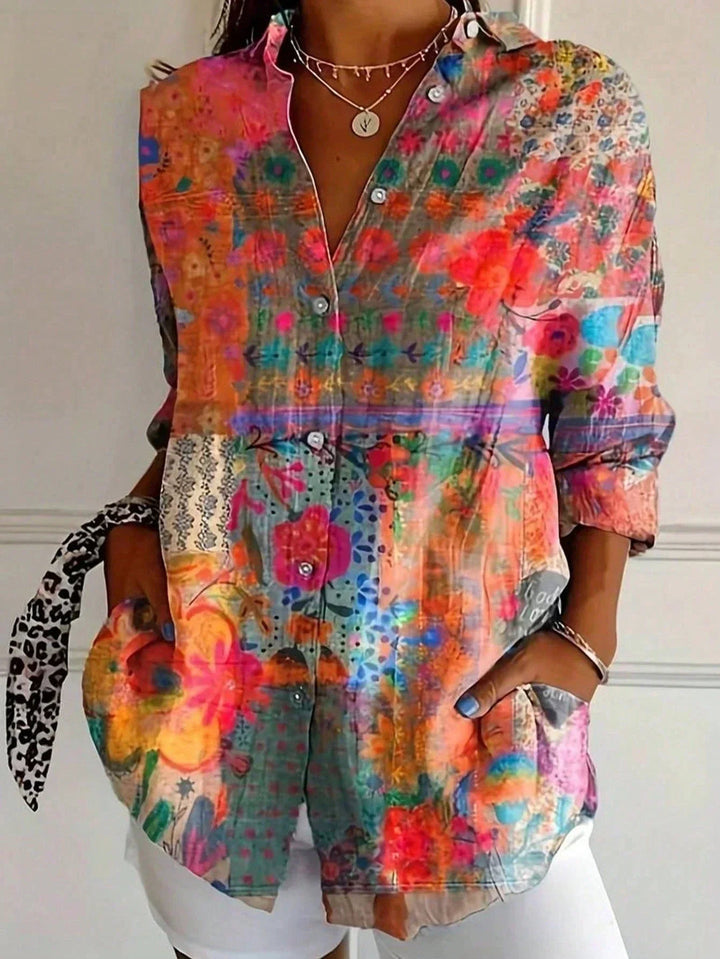 Claudia | Camicia elegante a maniche lunghe con motivo colorato