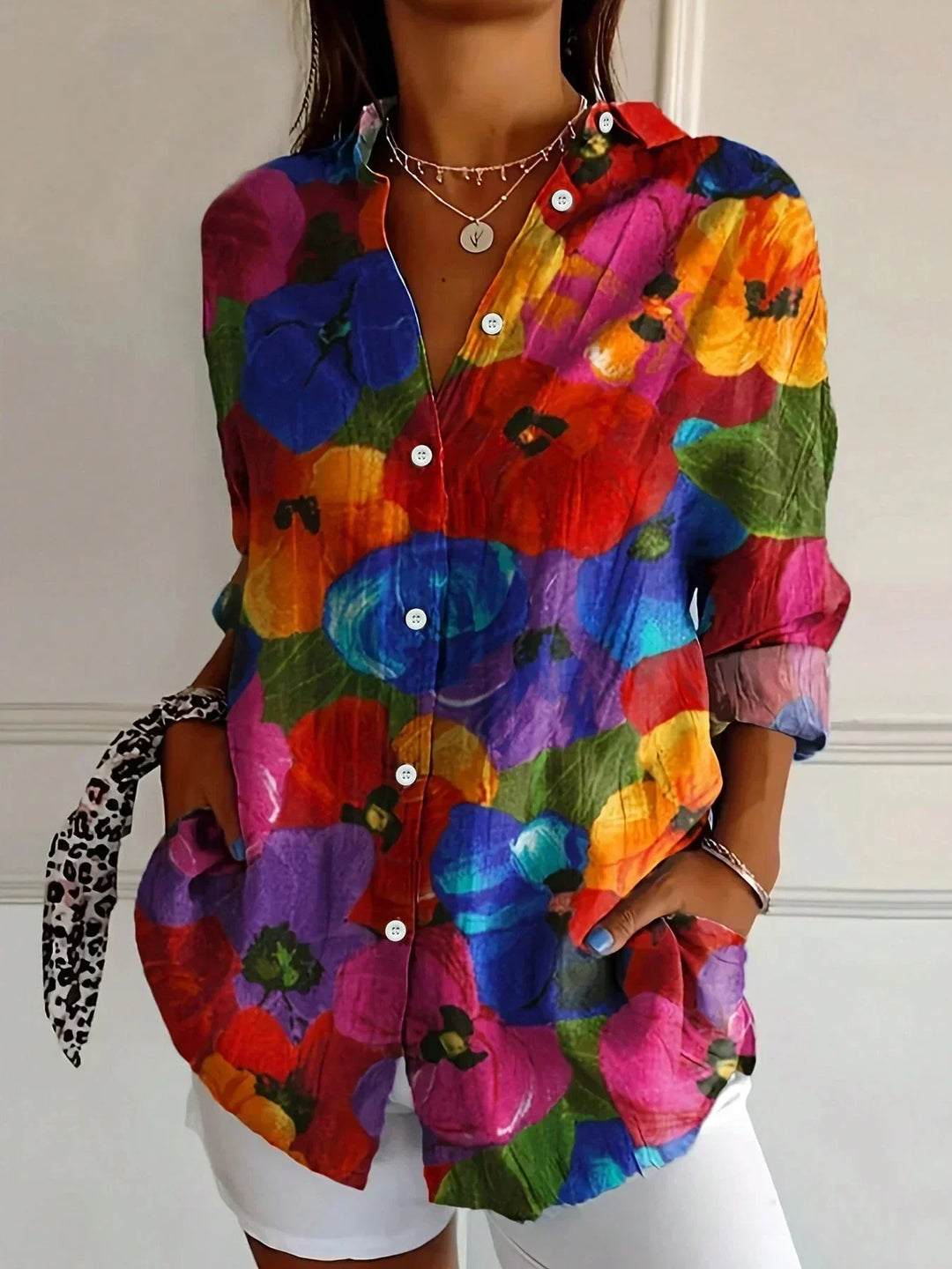 Claudia | Camicia elegante a maniche lunghe con motivo colorato