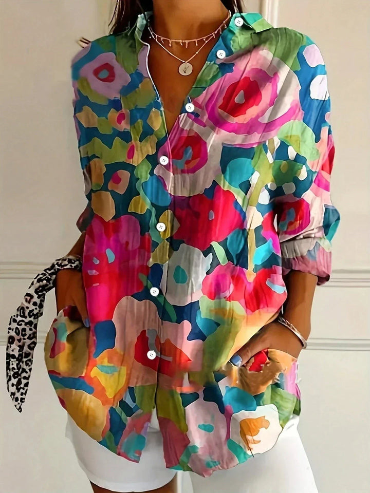 Claudia | Camicia elegante a maniche lunghe con motivo colorato