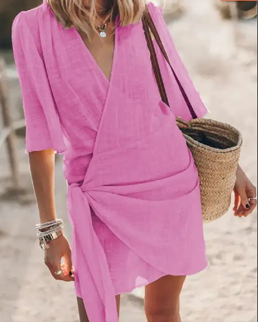Serena | Abito in lino con scollo a V