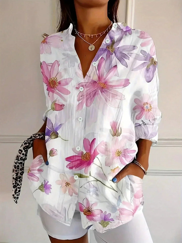 Claudia | Camicia elegante a maniche lunghe con motivo colorato