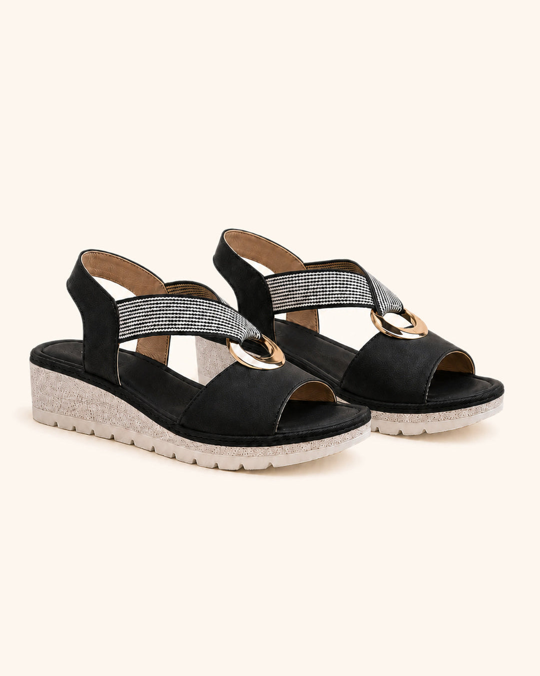 Tosca | Sandali con Zeppa e Anello Dorato