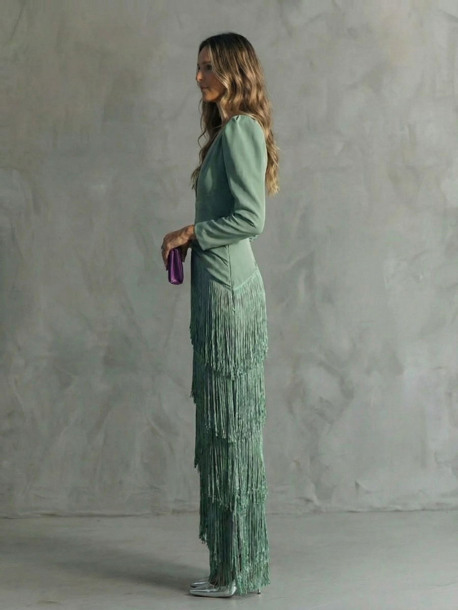 Alessia | Elegante abito midi con maniche a frange