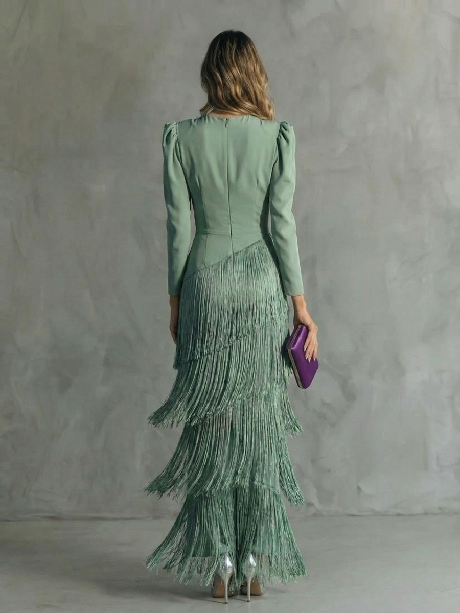 Alessia | Elegante abito midi con maniche a frange