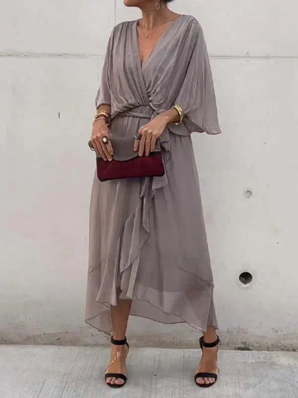 Monica | Abito in mousseline di seta con scollo a V