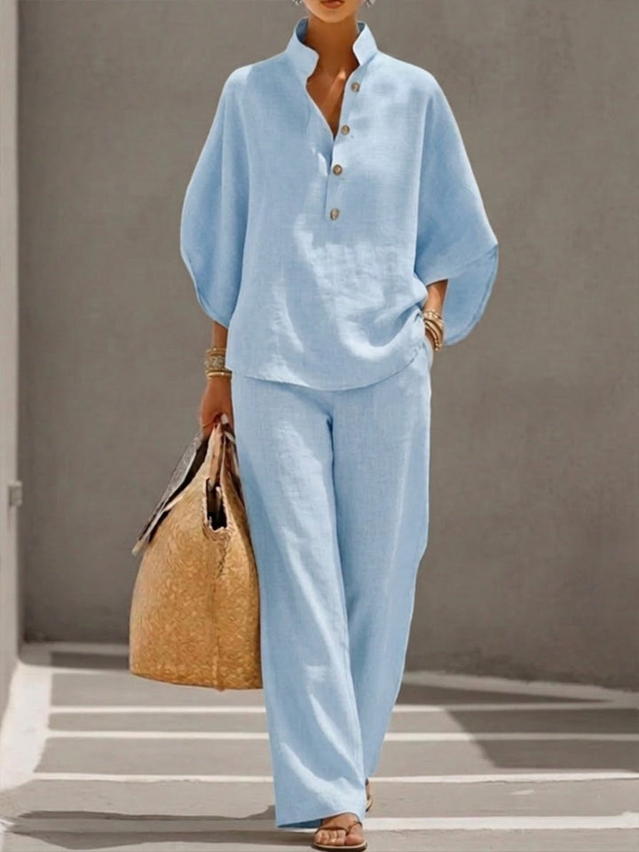 Mariel | Completo con blusa a maniche ampie e pantaloni palazzo
