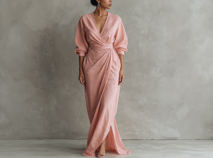 Gabriella | Abito lungo minimalista rosa con scollo a V